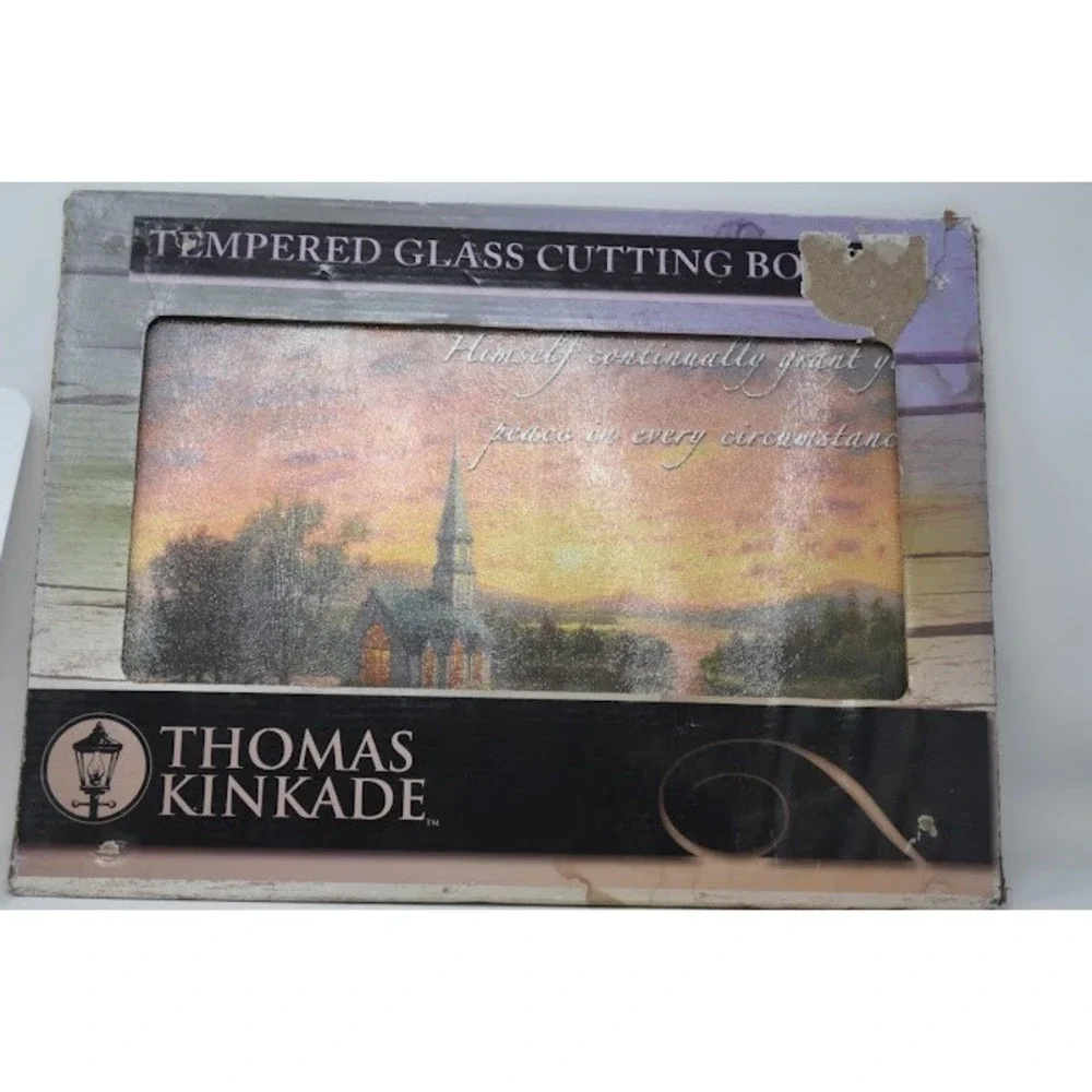Thomas Kinkade Tempered Glass Cutting Board Sunrise Chapel 16x12 Scripture